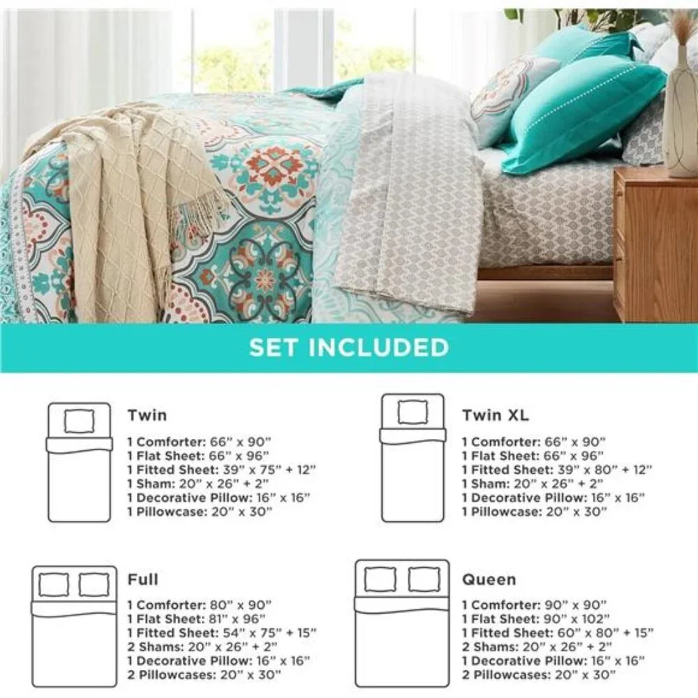 Degrees of Comfort Boho Bed in a Bag Queen Size, Lattice 8 Piece Complete